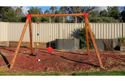 Free-standing-cypress-timber-swing-set-with-metal-corners