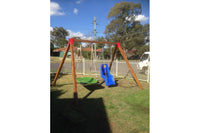 Outdoor-double-swing-set-with-cypress-timber-and-metal-corners