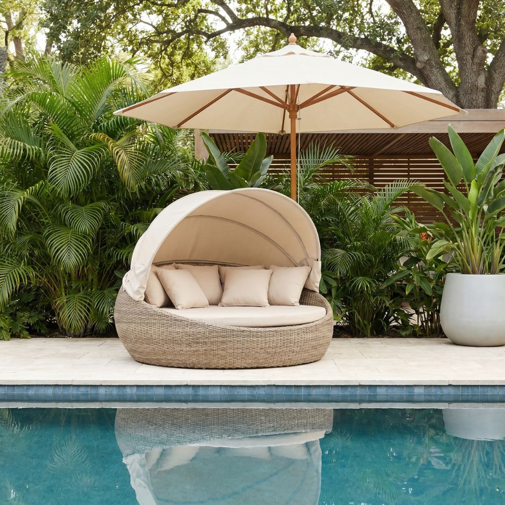 Stockton Large Outdoor Round Wicker Daybed with Canopy