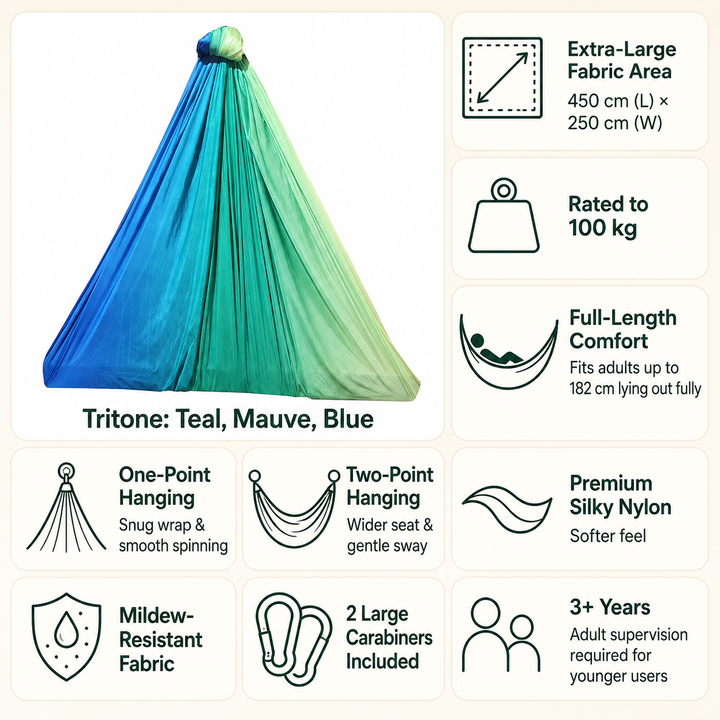 Large Tritone Silky Nylon Wrap Swing (Blue Green) (450x250cm)