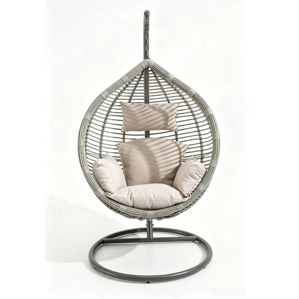 Undercover outdoor egg chair with stand and woven PE wicker basket