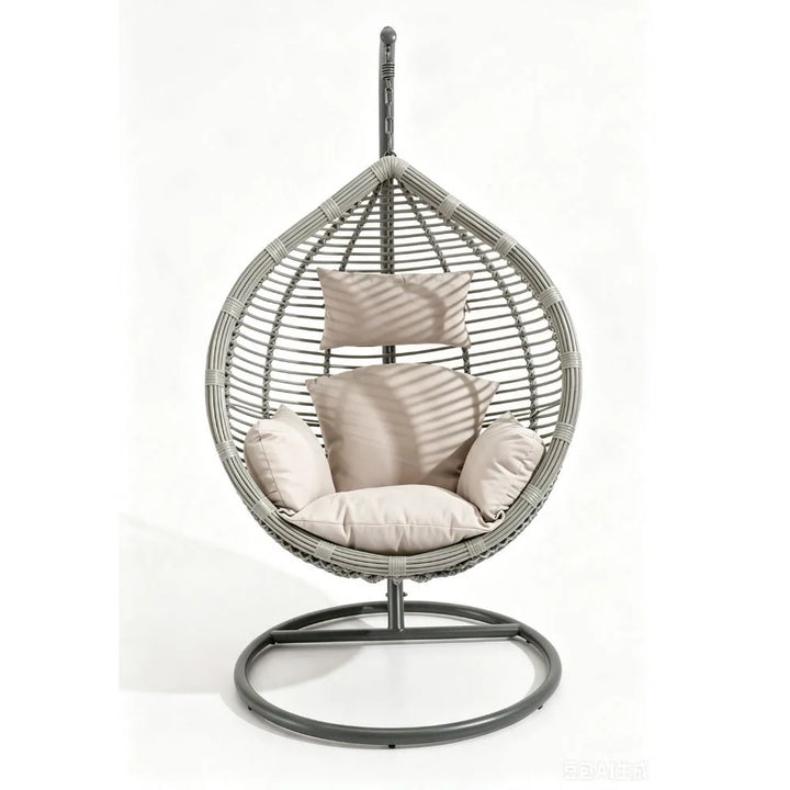 Undercover outdoor egg chair with stand and woven PE wicker basket