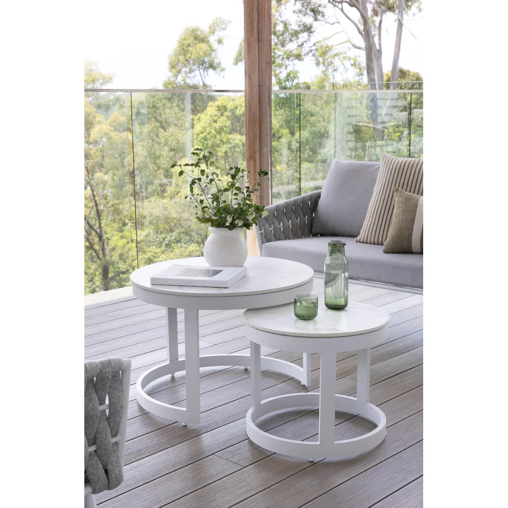 Shoal Bay Outdoor Round Ceramic and Aluminium Coffee Table Set