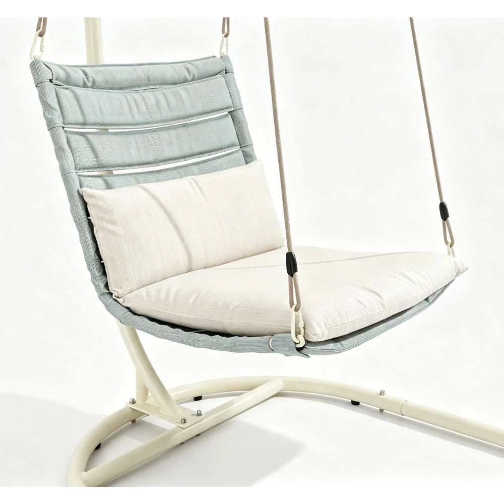 Woven PVC fibre egg chair seat on a powder-coated steel stand
