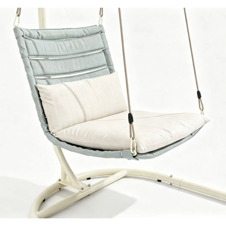 Woven PVC fibre egg chair seat on a powder-coated steel stand
