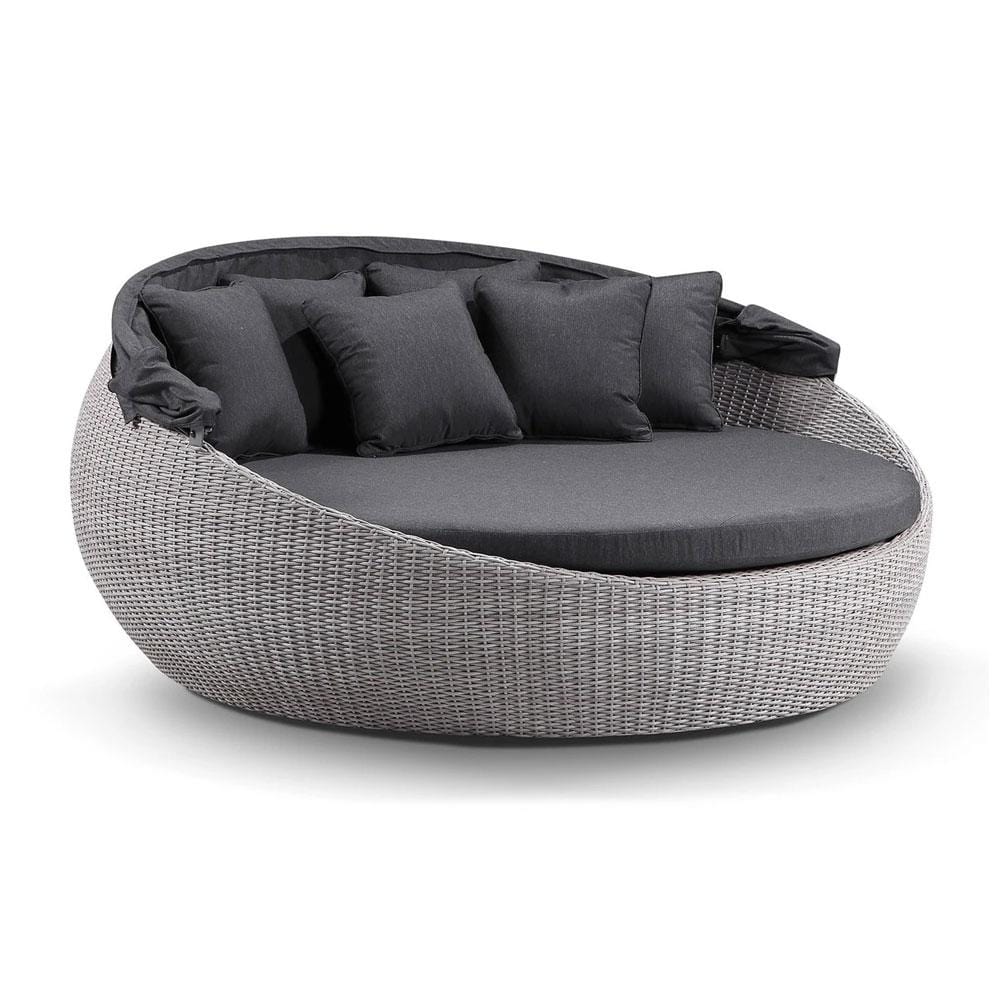 Stockton Large Outdoor Round Wicker Daybed with Canopy