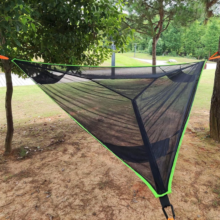 Portable triangular hammock for multiple people, outdoor camping aerial hammock, 3-point design for 2-3 people for travel, garden, camping, black, 400 x 400 x 400 cm