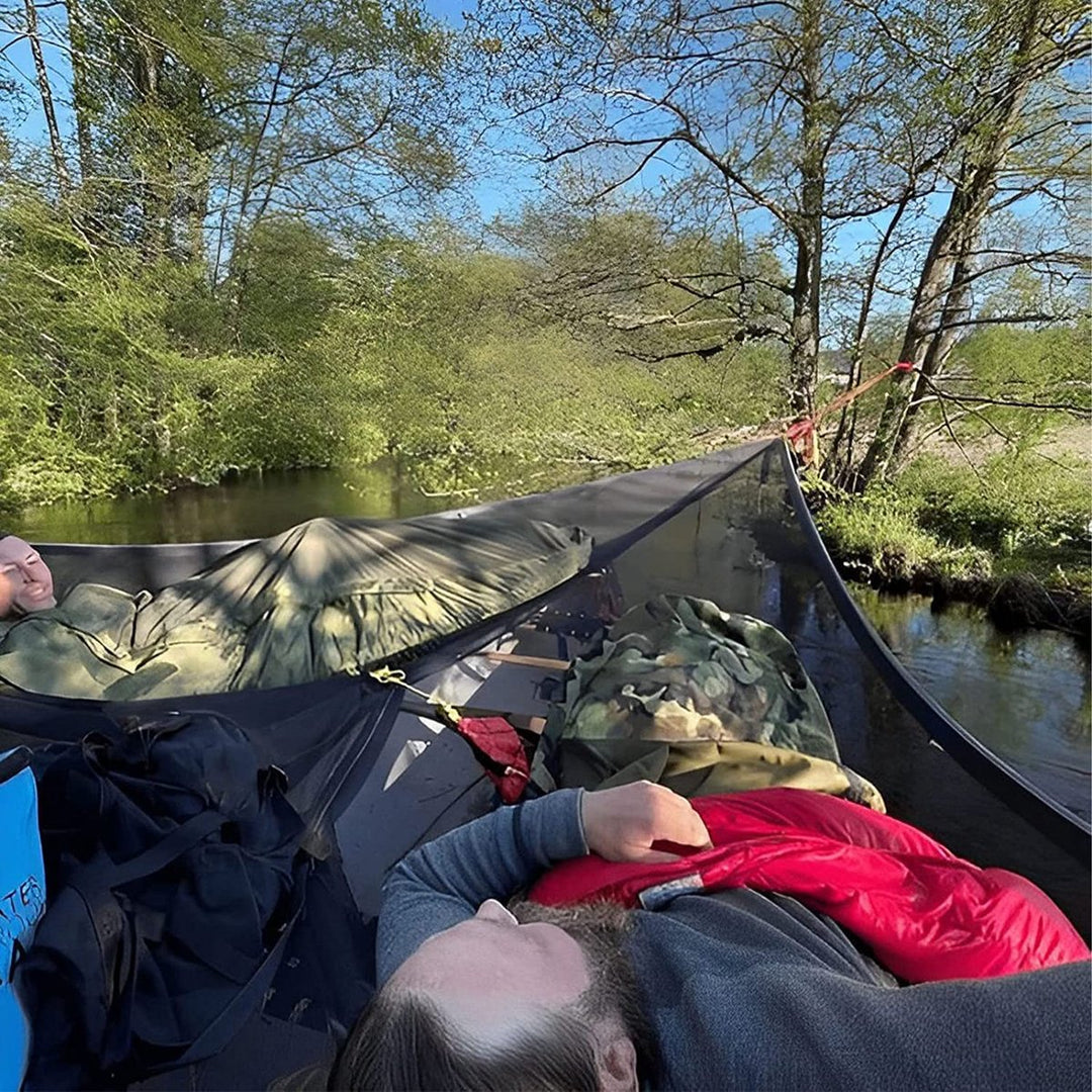 Portable triangular hammock for multiple people, outdoor camping aerial hammock, 3-point design for 2-3 people for travel, garden, camping, black, 400 x 400 x 400 cm