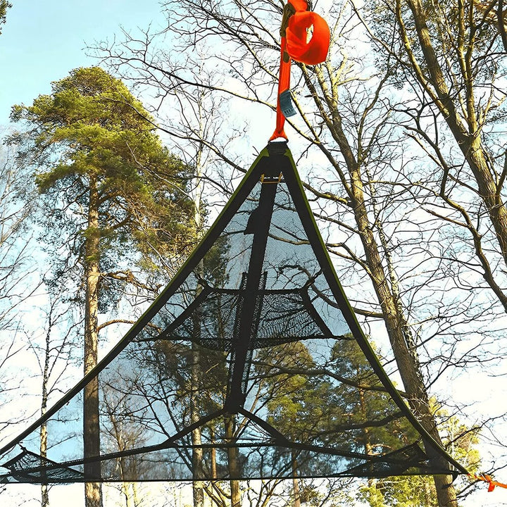 Portable triangular hammock for multiple people, outdoor camping aerial hammock, 3-point design for 2-3 people for travel, garden, camping, black, 400 x 400 x 400 cm