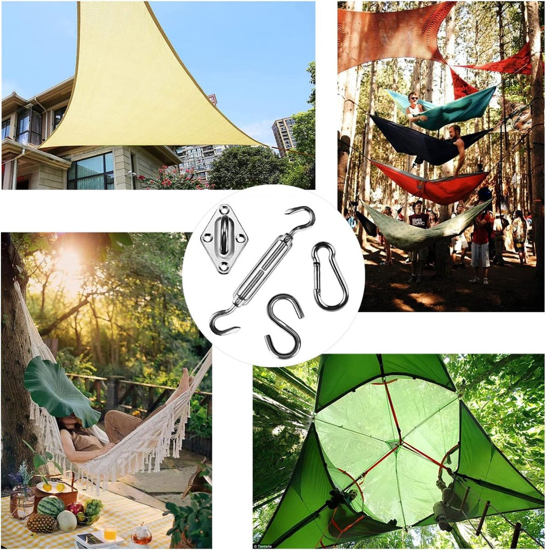 Shade Cloth Mounting Set - 42-Piece - Stainless Steel - Hardware Kit for Sun Sail - For Rectangular / Square Sun Shade Sails - Hammock Mounting Set - Shade Cloth Mounting Material