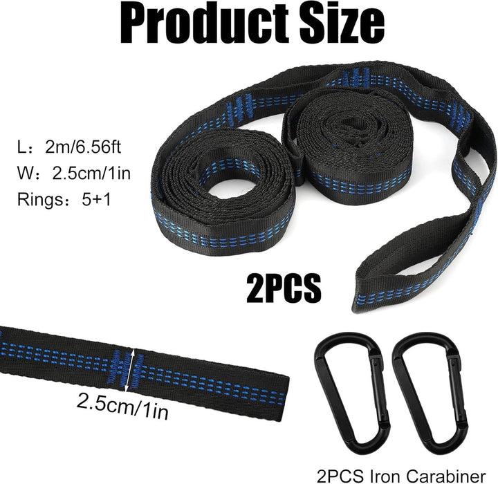 pieces - Hammock straps - 2m - Adjustable hammock straps - Swing suspension straps - tree swing straps - hanging chair hammock straps - hammock - straps - suspension accessories - with carabiner and a storage bag - for camping, garden, outdoors, travel -