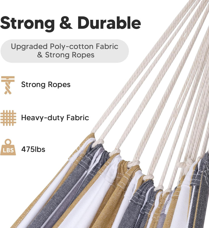 Large Hammock for Tree, Outdoor Tree Fabric Hammock Only, Coffee Stripes