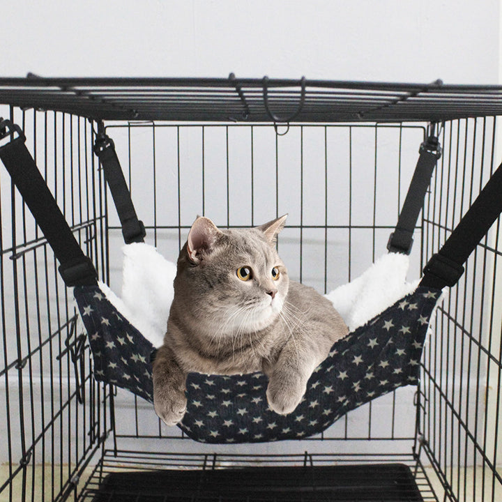 Cat Cage Hammock - Adjustable Double-Sided Pet Swing Bed with Hooks(Red Star)