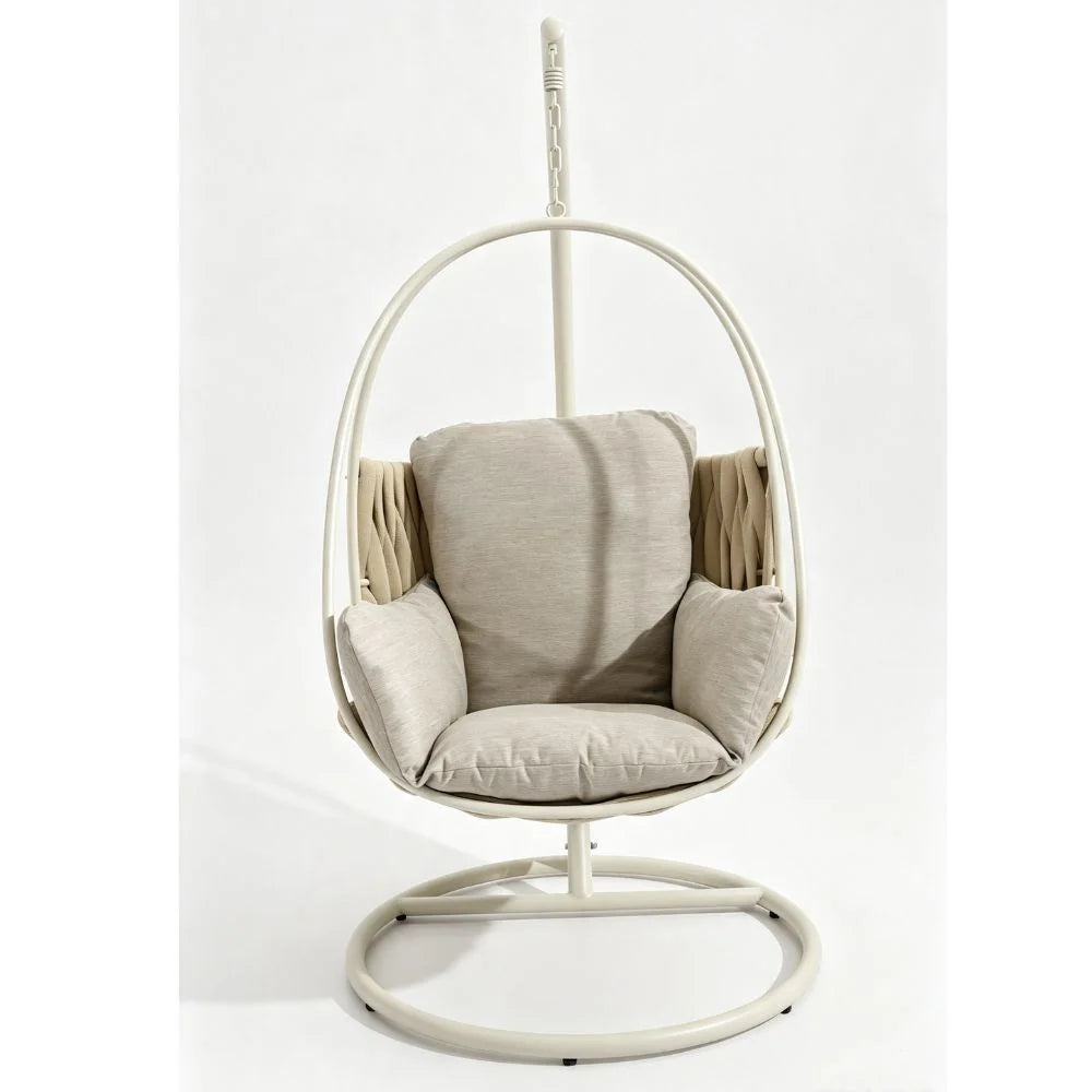 Outdoor rope egg chair for covered verandahs and shaded balconies