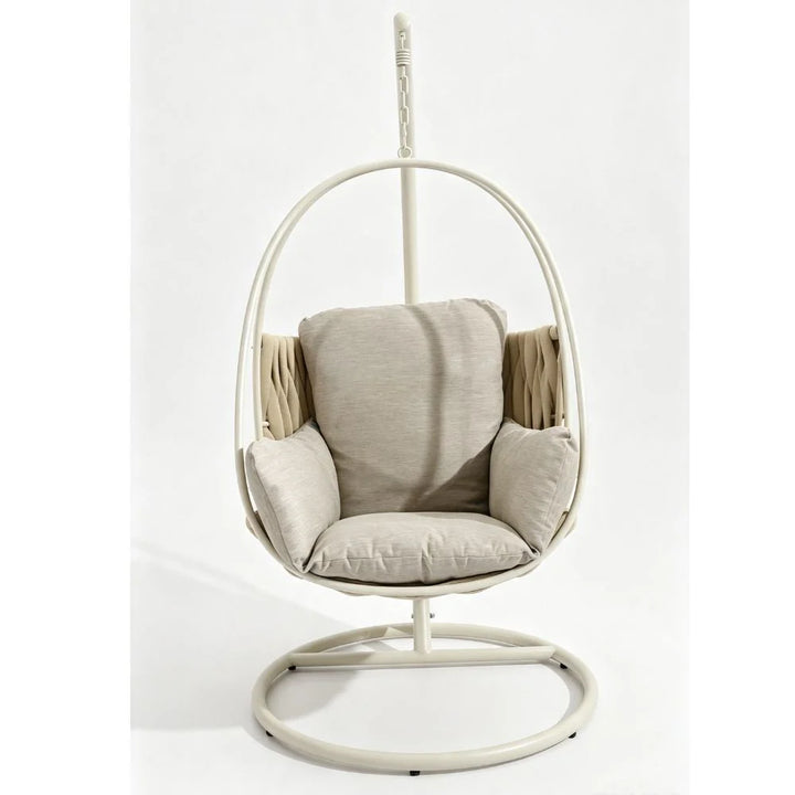 Outdoor rope egg chair for covered verandahs and shaded balconies