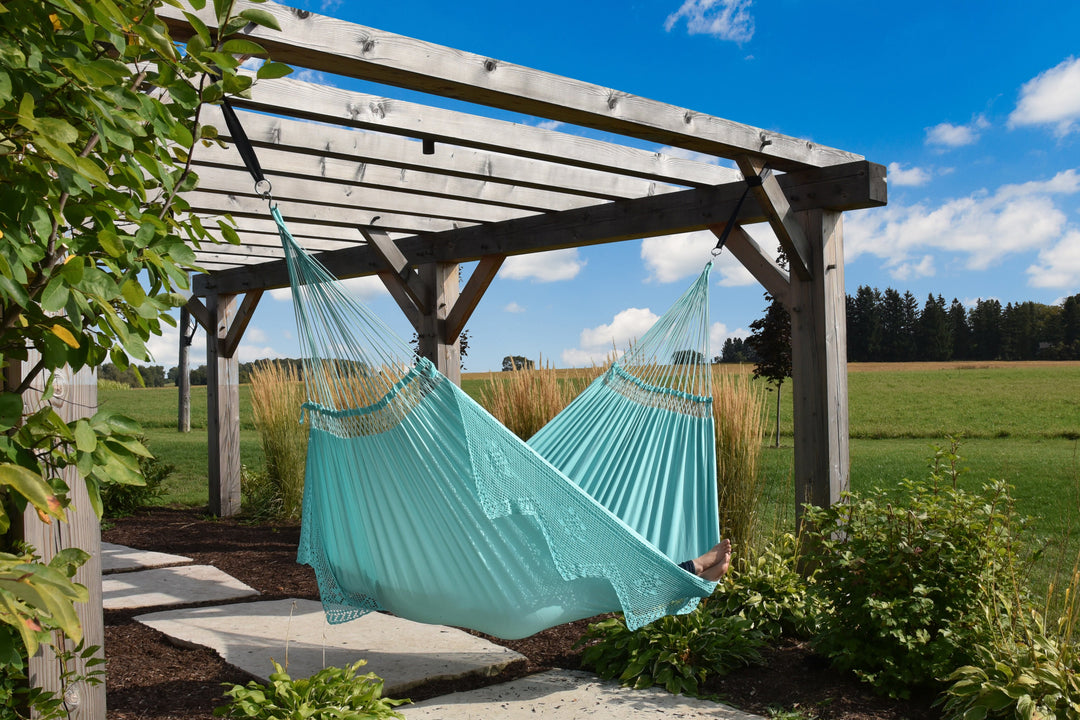 Aqua Double Size Brazilian Hammock with Fringe
