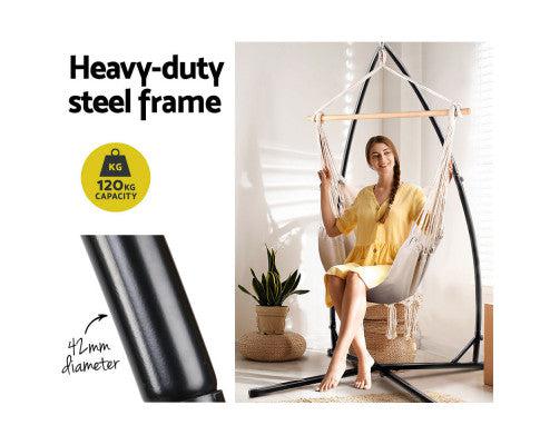 Beige Hanging Hammock Chair With Hammock Chair Stand