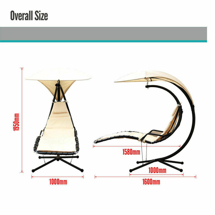 Beige Outdoor Lounge Hanging Swing Chair with Shade