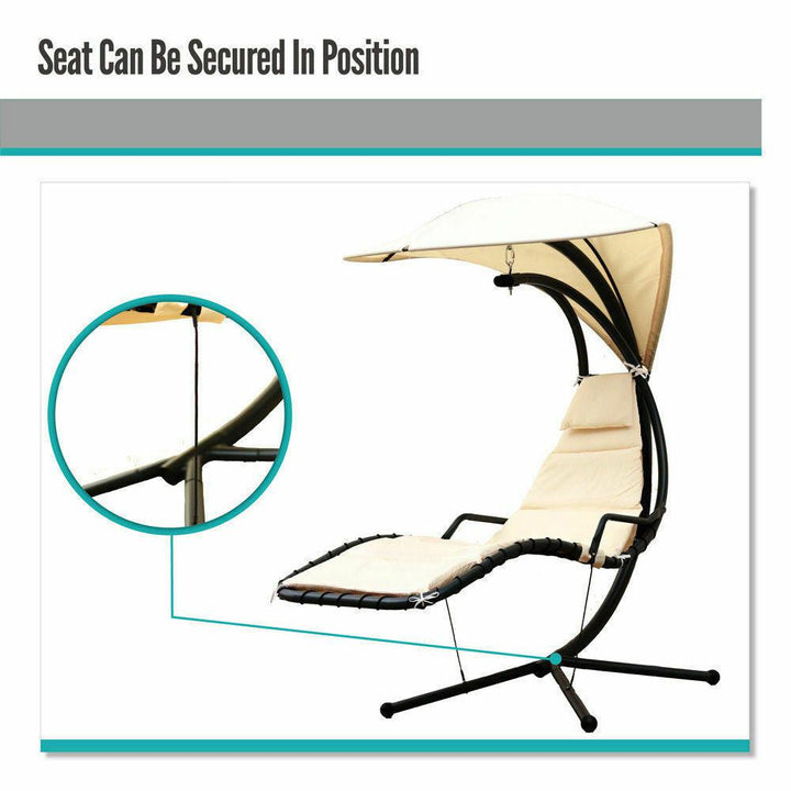 Beige Outdoor Lounge Hanging Swing Chair with Shade