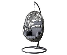 Black Rattan Single Egg Chair with Dark Grey Cushion