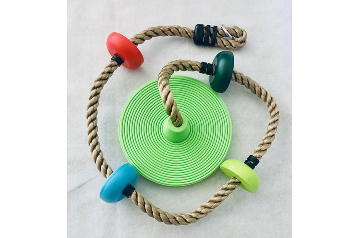 Climbing Rope Swing with 30cm Monkey Disc &amp; Footholds – 1.9m