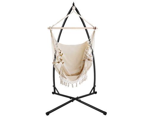 Cream Tassel Hammock Chair With Chair Stand
