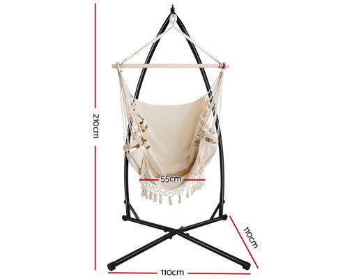 Cream Tassel Hammock Chair With Chair Stand