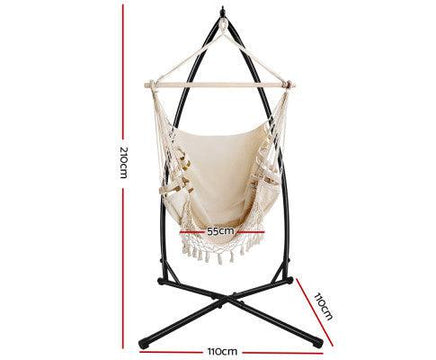 Cream Tassel Hammock Chair With Chair Stand