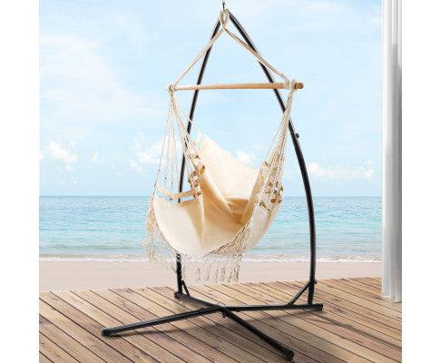 Cream Tassel Hammock Chair With Chair Stand