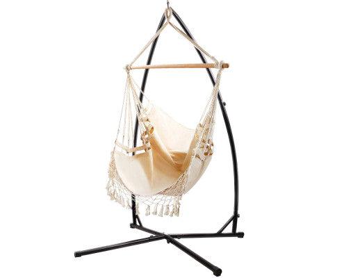Cream Tassel Hammock Chair With Chair Stand
