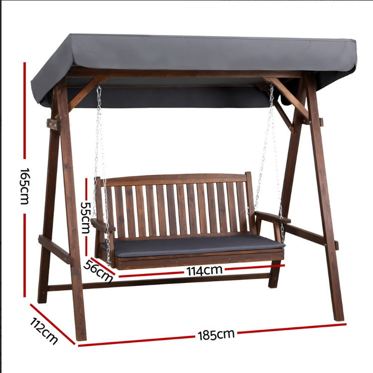 Garden Wooden Swing Chair Canopy 3 Seater Outdoor Furniture