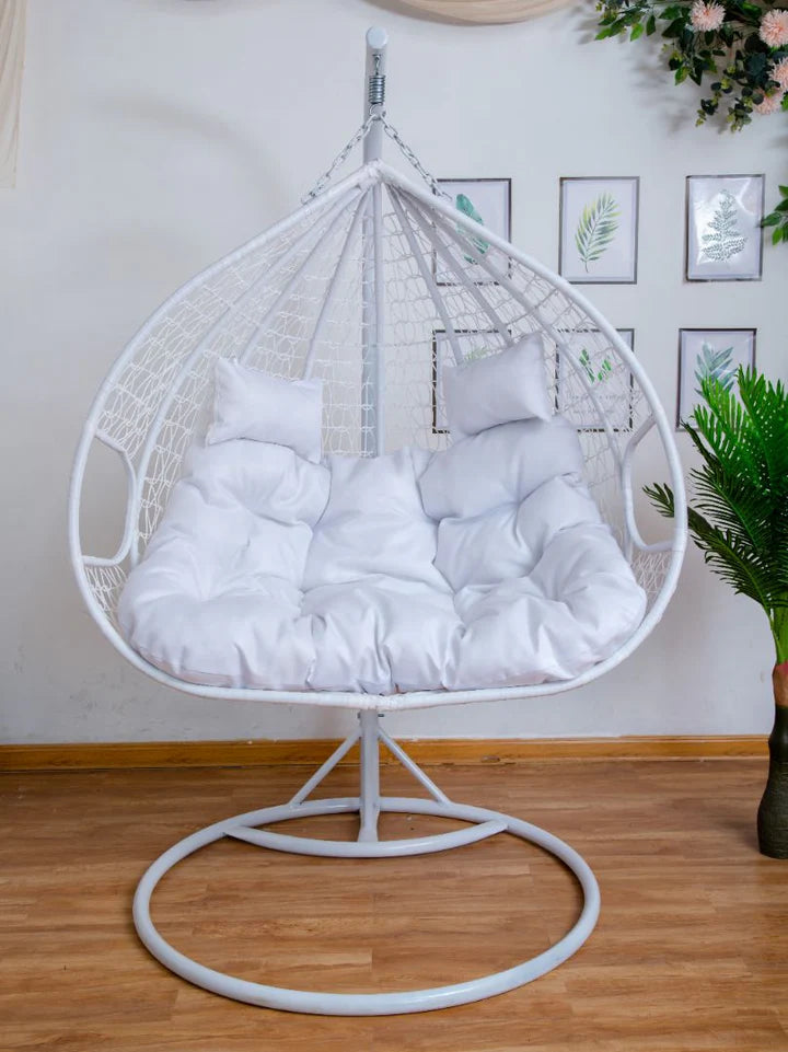 Double Hanging Egg Chair with Basket and Cushion