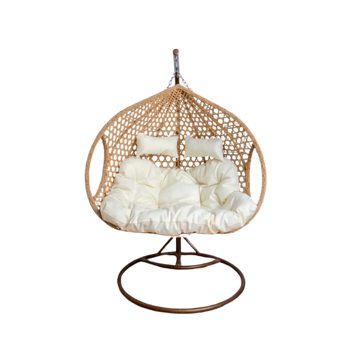 Double Hanging Egg Chair with Basket and Cushion