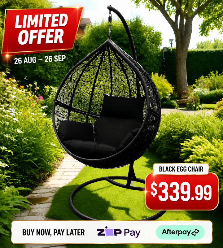Black Wicker w/ Black Cushions Egg Chair