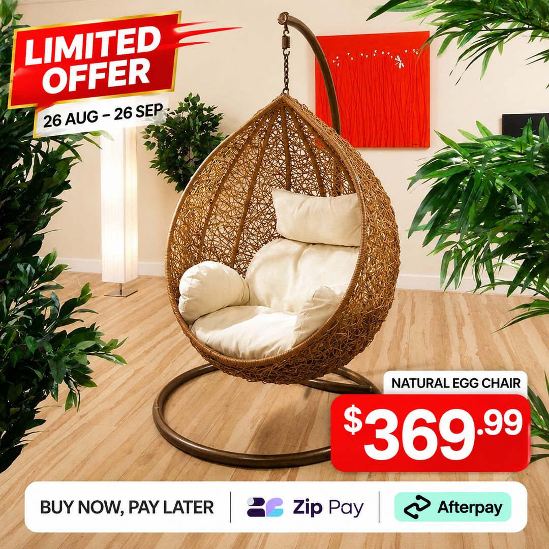 Rattan Swing Chair with Cream Cushion Pod