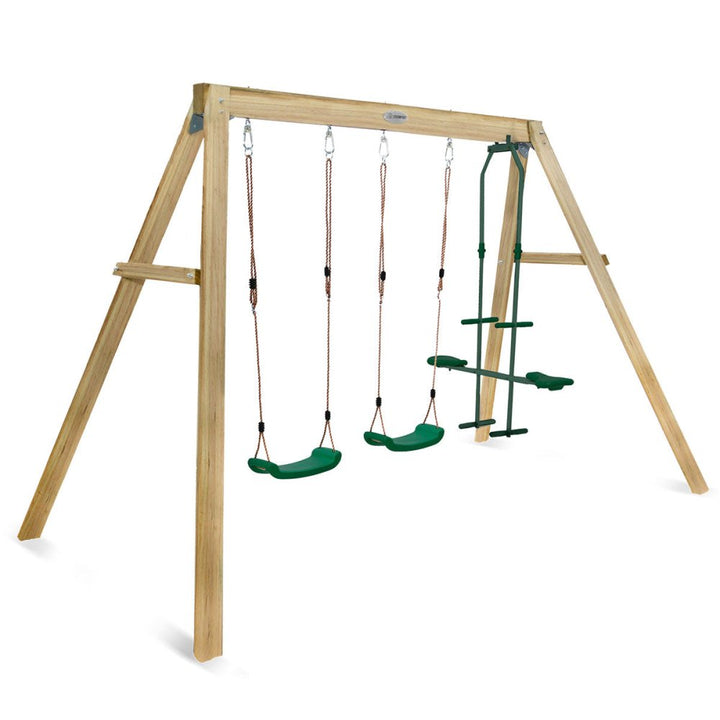 Kids Wooden Swing Set with Two Swings and Glider