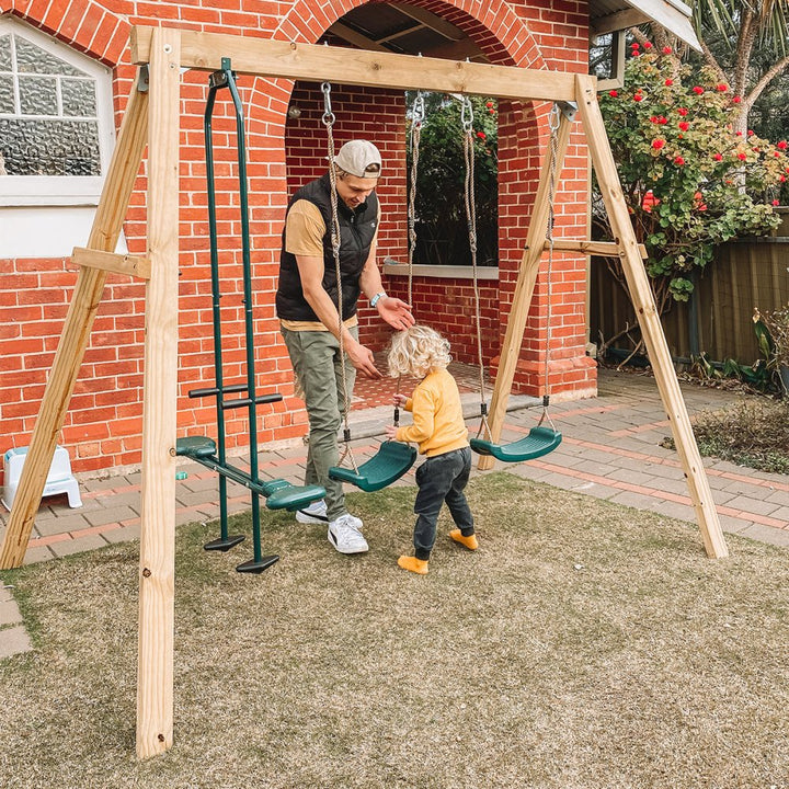 Kids Wooden Swing Set with Two Swings and Glider