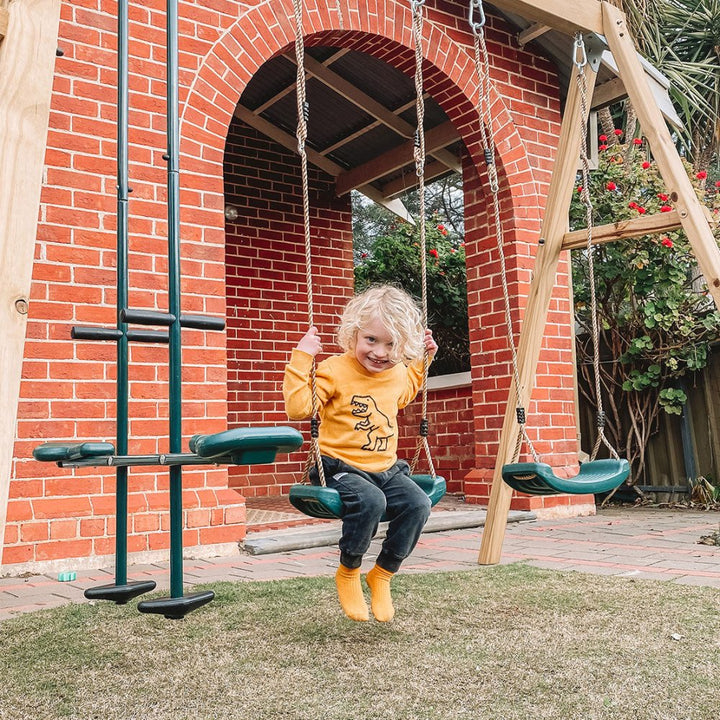 Kids Wooden Swing Set with Two Swings and Glider