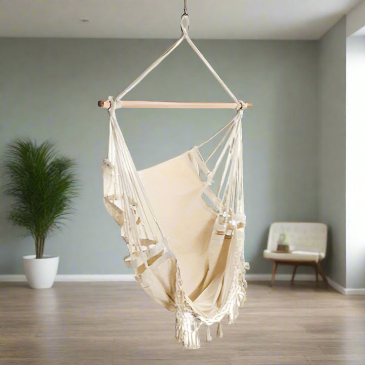 Hammock Chair in Cream with Tassels