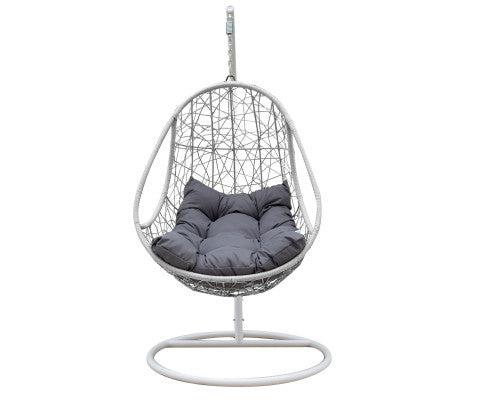Hanging Egg Chair in White With Grey Cushion