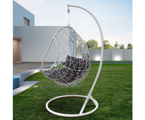 Hanging Egg Chair in White With Grey Cushion