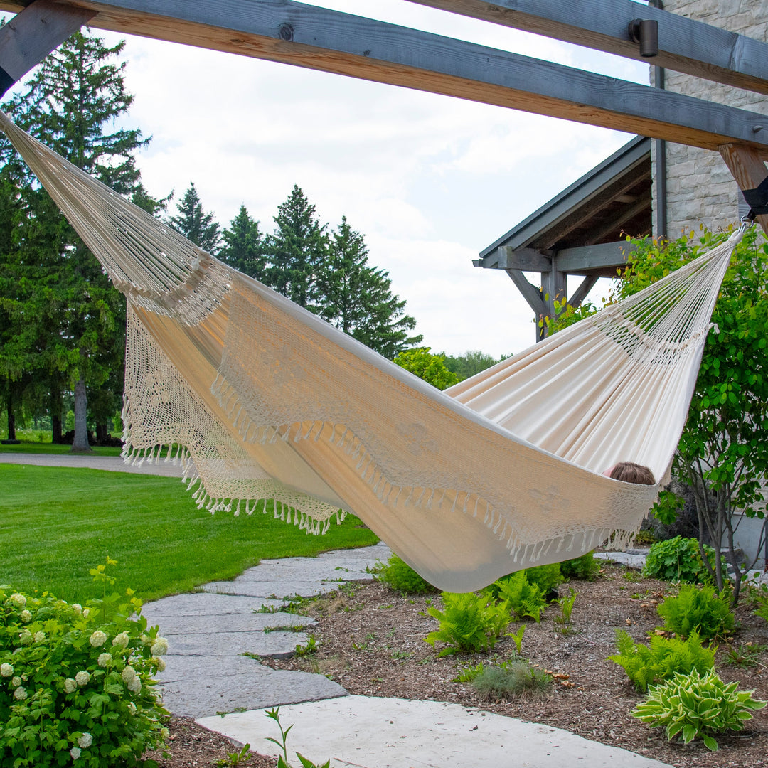Ivory Double Brazilian Hammock with Fringe