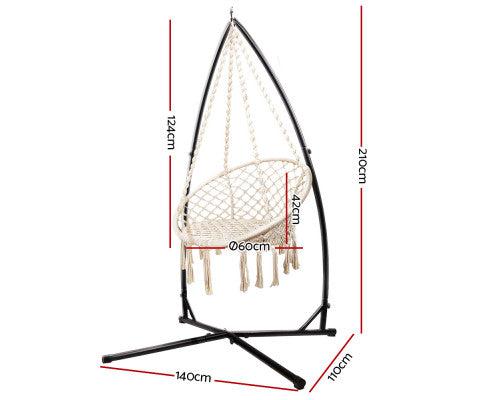 Macrame Cream Hammock Swing Chair With Stand
