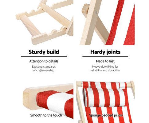 Outdoor Beach Deck Chair in Red and White Colour