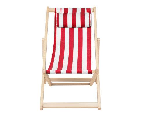 Outdoor Beach Deck Chair in Red and White Colour