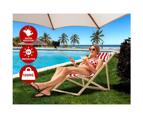 Outdoor Beach Deck Chair in Red and White Colour
