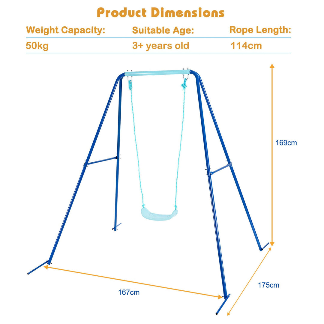 Outdoor Kids Swing Set Heavy Duty Metal A-Frame