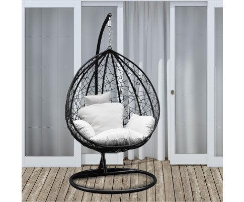 Outdoor Rattan Egg Chair in Black with Cream Cushion