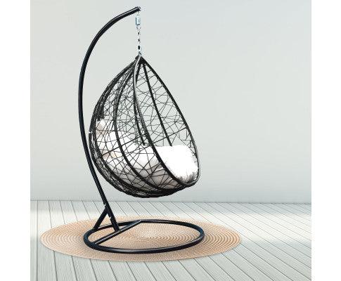 Outdoor Rattan Egg Chair in Black with Cream Cushion