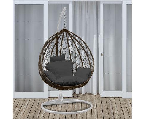 Outdoor Rattan Egg Chair in Oatmeal and Grey Cushion